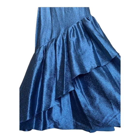 Aidan Mattox Blue Metallic Off-the-Shoulder Ruffle Mermaid Gown Maxi Dress 16 - Picture 11 of 16